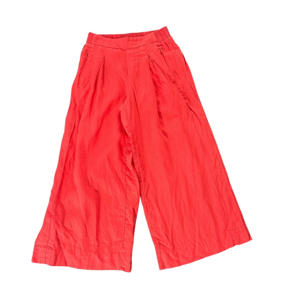 Athleta Pants Womens 2 Coral Playa Linen Wide Leg Crop Pull On Lagenlook Coastal